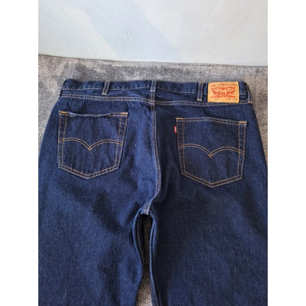 Levis 505 Relaxed St Leg Jeans Mens‎ 42x30 Blue Denim Dk Wash Cowboy Rodeo Ranch
